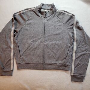 NEW Halara Athletic Track Jacket Gray Ribbed Full Zip Striped Sleeve Size M
